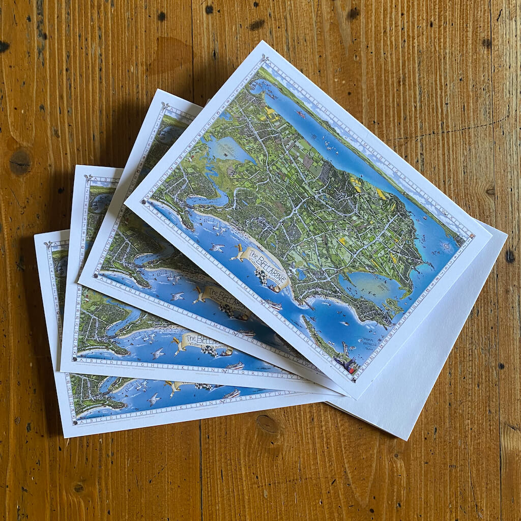 The Bellarine Map Greeting Cards - Pack of 4
