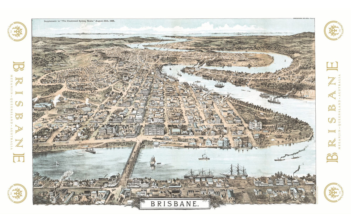 Vintage Brisbane Illustrated Map Scarf