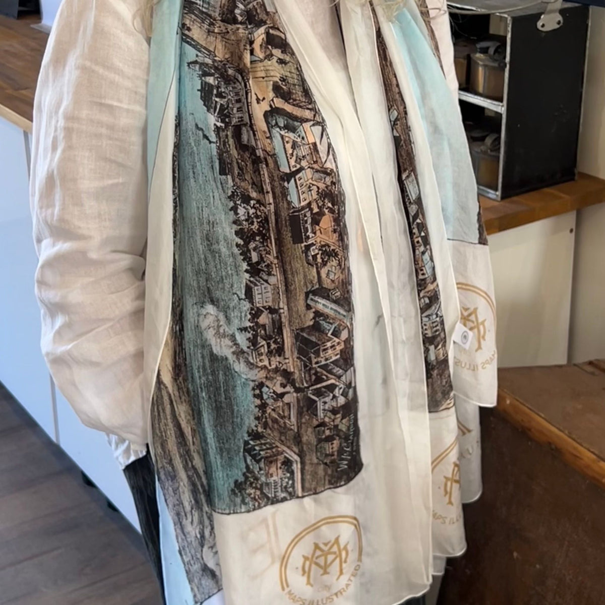 Vintage Brisbane Illustrated Map Scarf