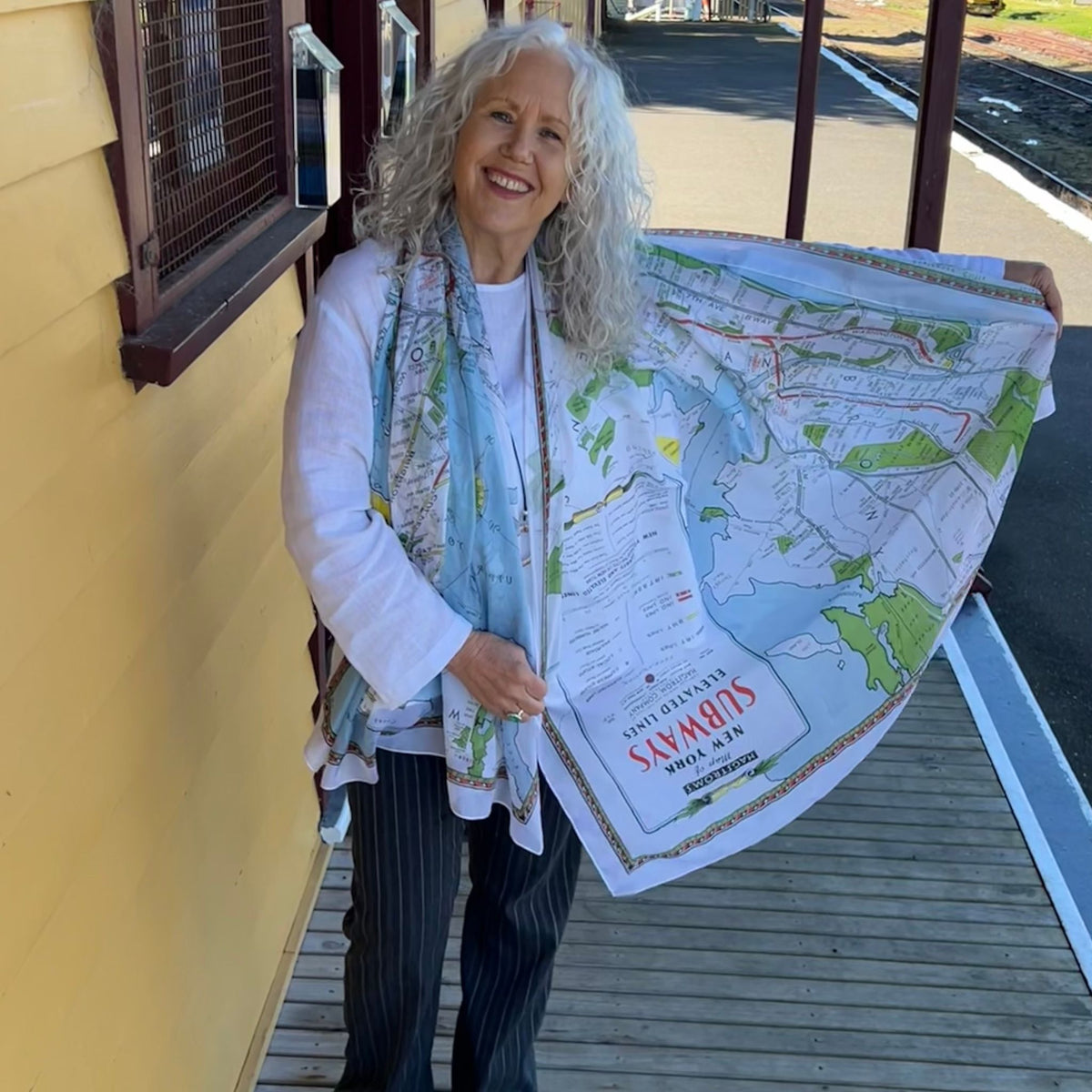 Vintage New York Illustrated Map Scarf