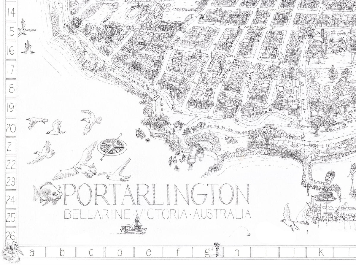 The Portarlington Map - Bottom left corner detail of this extraordinary hand-drawn illustration.