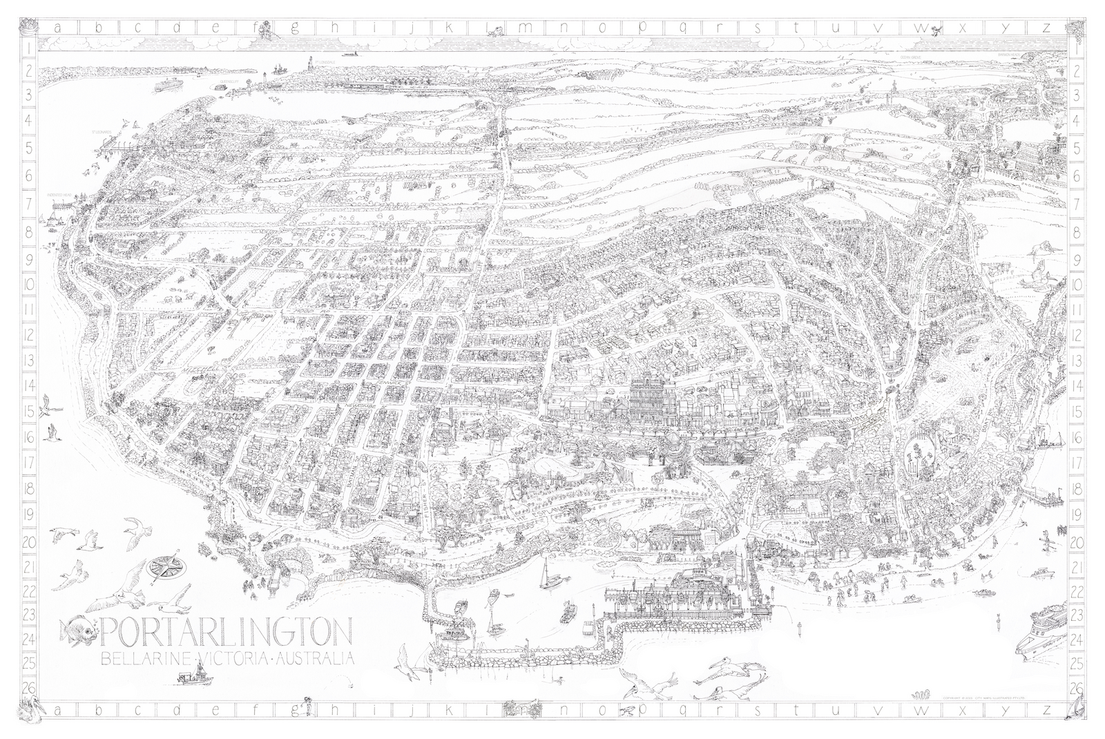 The Portarlington Map - A beautiful illustration of Portarlington and surrounding towns - Indented Head and St. Leonards. Available as art prints direct from the makers
