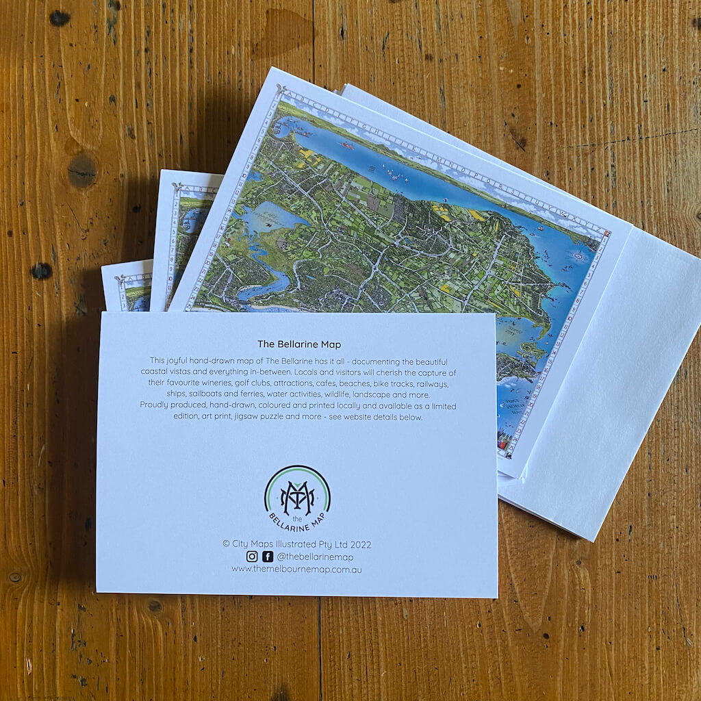 The Bellarine Map Greeting Cards - Pack of 4