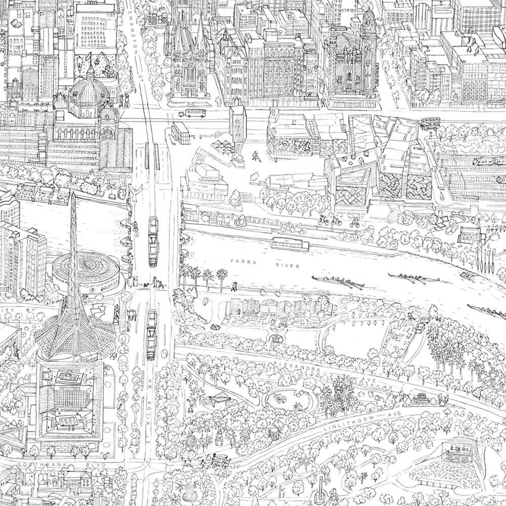 The Melbourne Map Black &amp; White Open Edition
