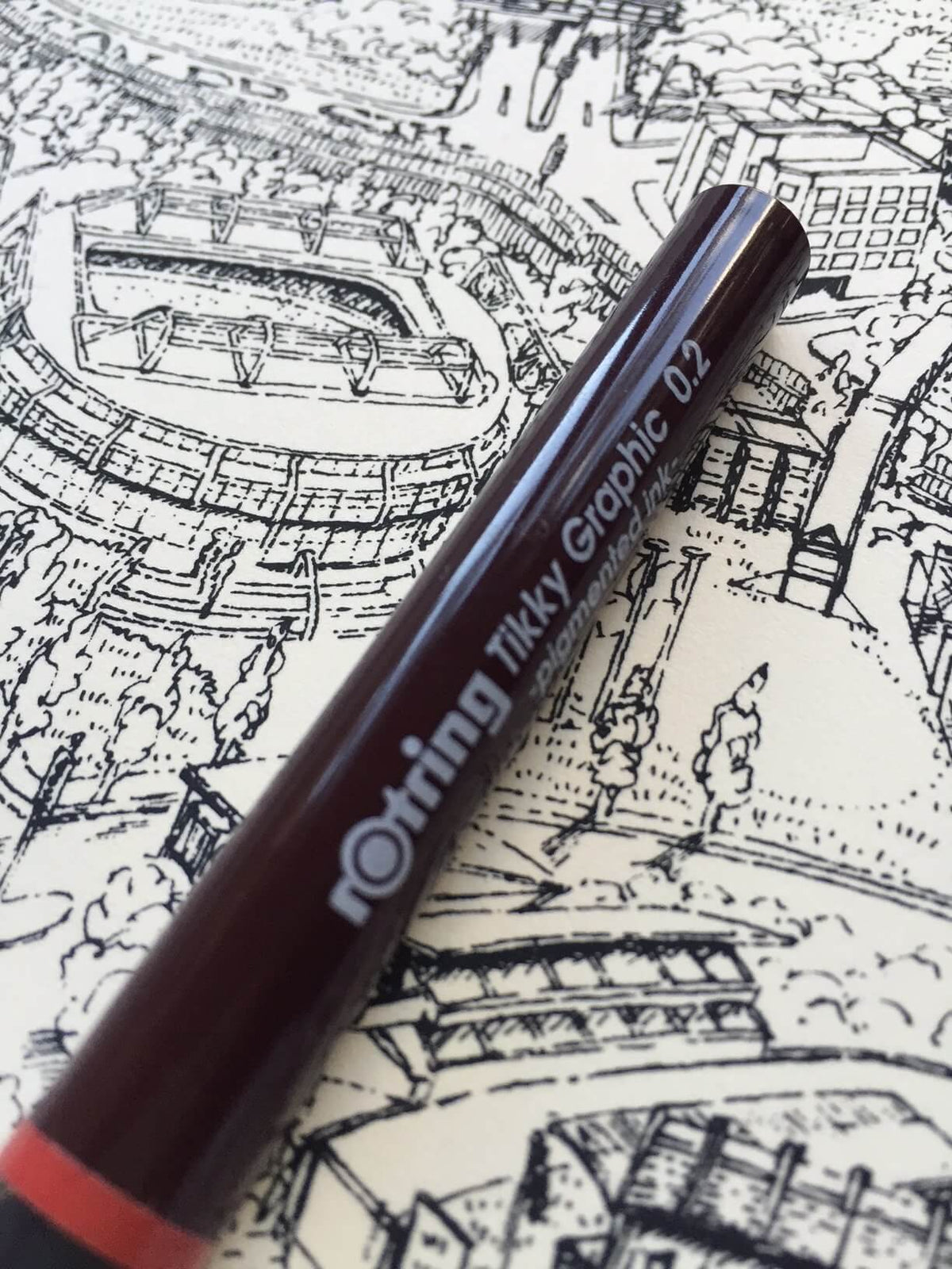 An inked section of the 1990 Magic Map of Melbourne with a Rotring Tikky Graphic 0.2 fine line pen. 